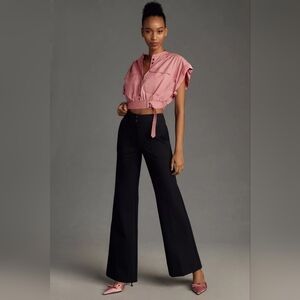 Anthropologie Maeve Ponte Wide-Leg Flare Pants Black 14